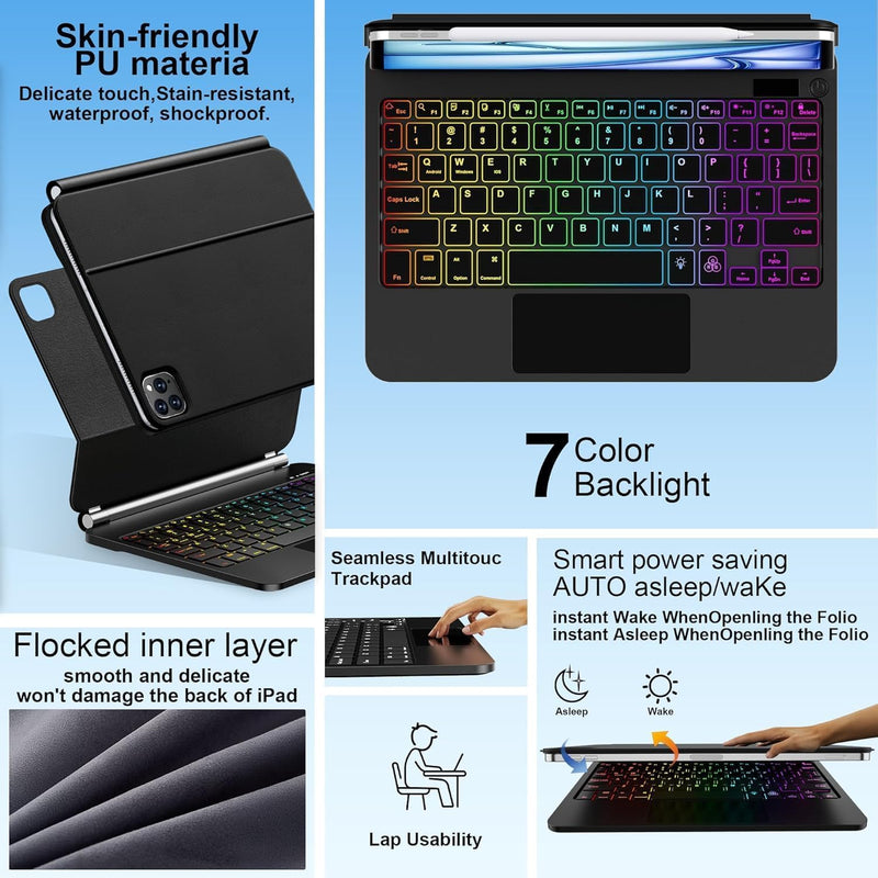Keyboard Case for iPad Air 13 inch & iPad Pro 12.9 inch Case with (Black) | Magic-Style Magnetic - Floating Cantilever Stand，Backlit Keyboard with Multi-Touch Trackpad for iPad Air 13 & Pro 12.9 Inch Black