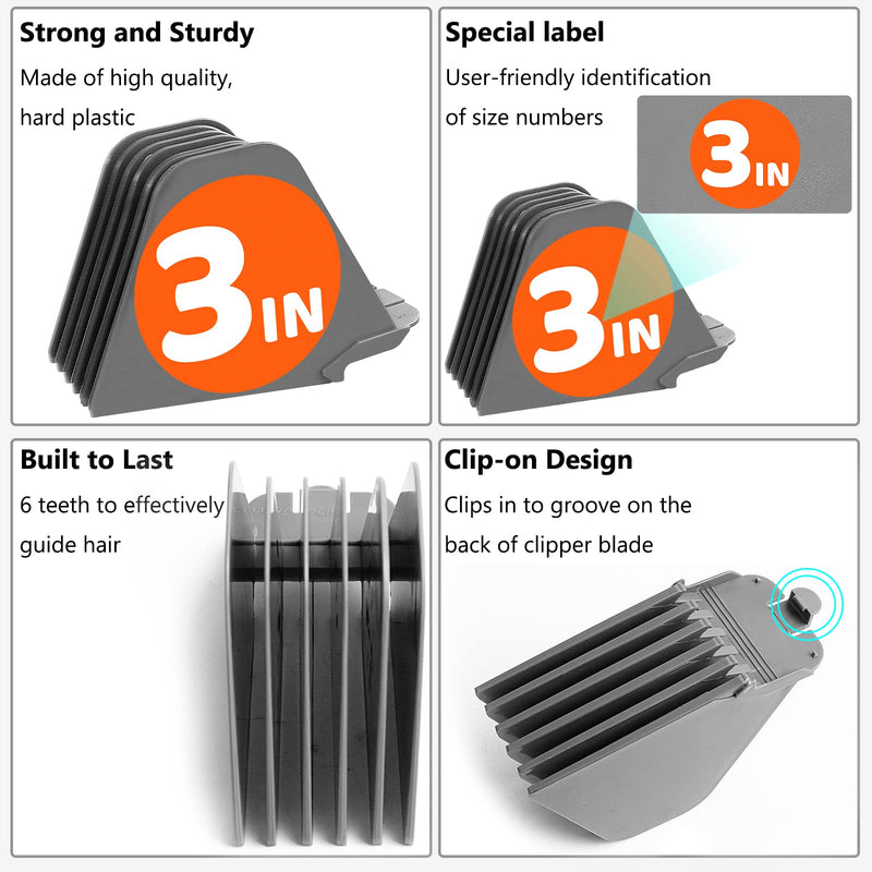 [AUSTRALIA] - AFANSO Mega Hair Clipper Guards, 8pcs Gray, Fits Most Wahl Full Size Hair Clippers (3 Inch 8pcs) 3 Inch 8 Pieces Gray 