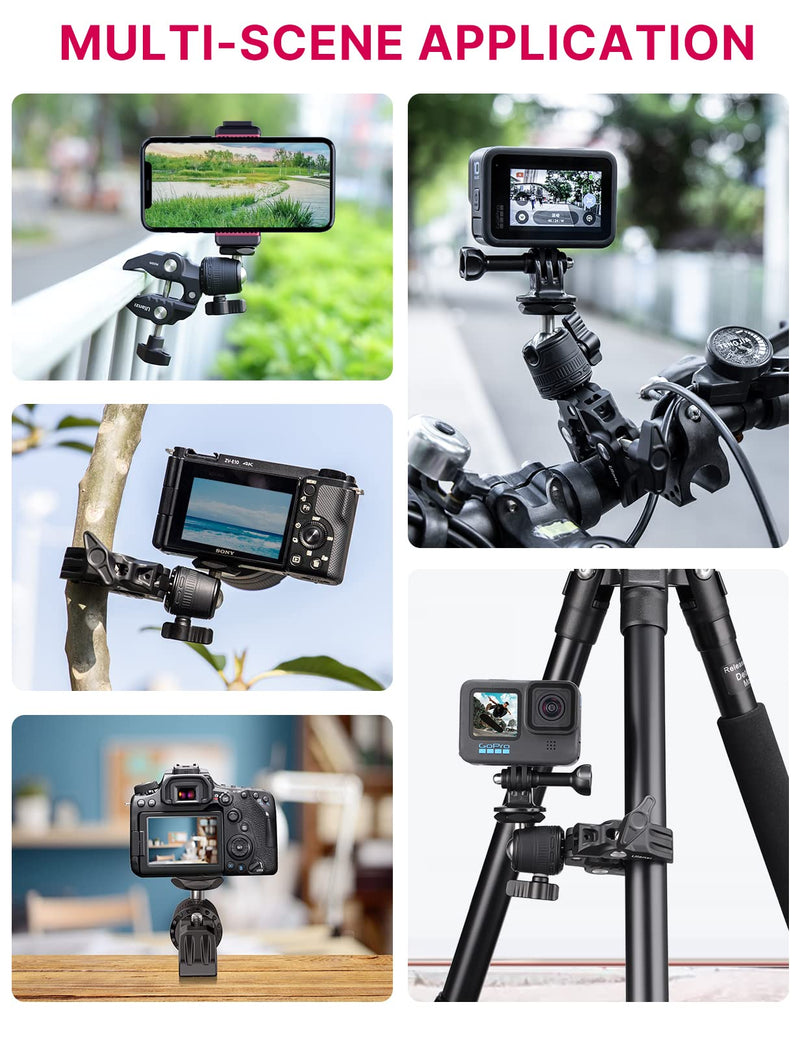[AUSTRALIA] - ULANZI R099 Super Clamp Camera Mount - Heavy Duty 3.3lb Load Metal Clamp with 360° Ball Head for Action Cameras (GoPro/Insta360/DJI), DSLR, Bike/Motorcycle Handlebar, Pole/Tube Mount Accessories 