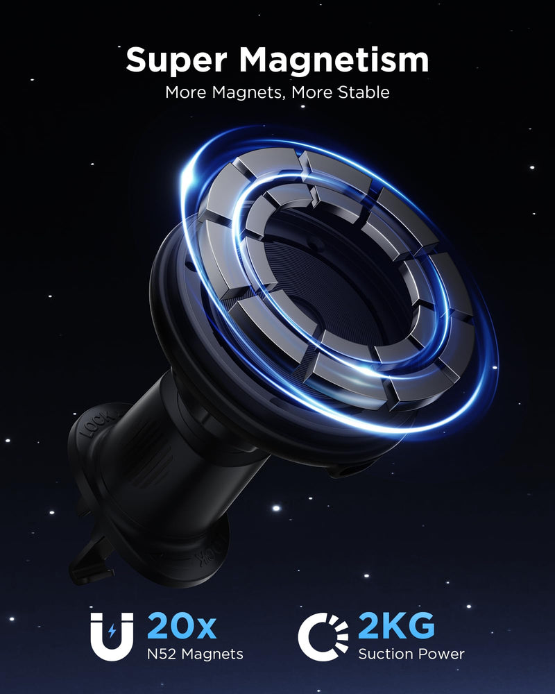 PISEN Mag-Safe Car Mount Charger - Qi2 15W Magnetic Car Phone Holder, 15W Wireless Qi2 Car Charger Mag-Safe Phone Holder, Car Vent Phone Mount Magnet Car Phone Holders for iPhone 16 15 14 13 12 Series