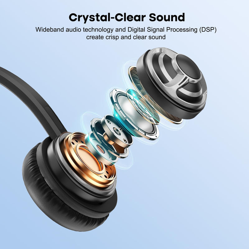 [AUSTRALIA] - MKJ USB Headset with Microphone for PC, Computer Headset with Noise Cancelling Mic for Call Center and Office, Wired Headphones for Laptop UC Platforms Business Ms Teams Zoom Webex Facetime 