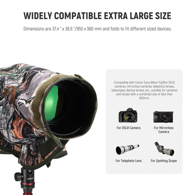 NEEWER PB019 Camera Rain Cover XL Large Waterproof Raincoat Protective Cover for Canon Sony Nikon Fujifilm DSLR Camera & Lenses up to 800 mm Double-Sided Camouflage Green Nylon