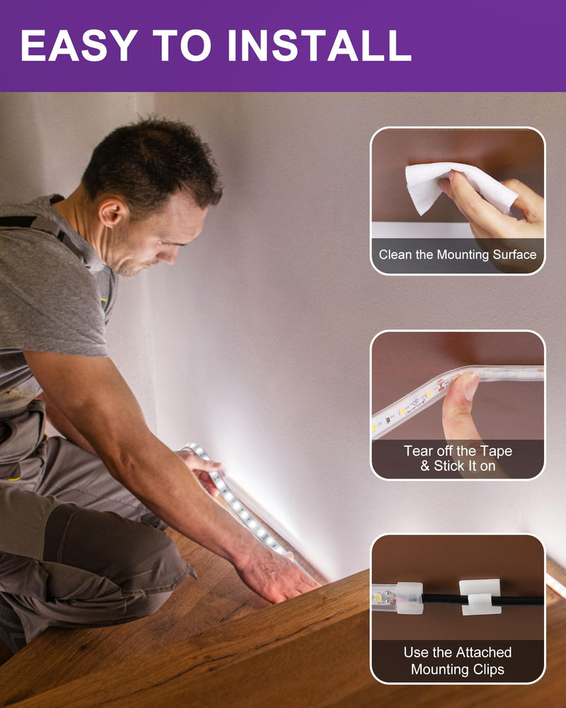 [AUSTRALIA] - HitLights Outdoor LED Strip Lights Waterproof White, 16.4ft Dimmable Tape Light 5000K, IP67, 300 LEDs, 150Lm/ft, 12V Flexible Rope Lights for Home, Balcony, Roof, Patio (Power Source Not Included) 16.4ft 300LEDs 5000K IP67 Waterproof 