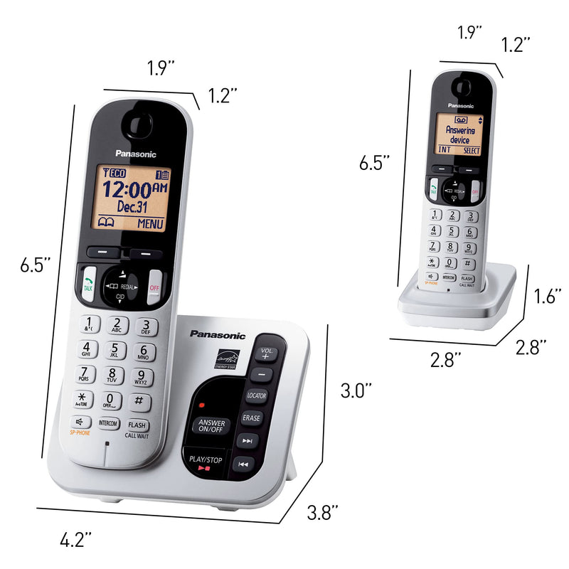 Panasonic DECT 6.0 Expandable Cordless Phone with Answering Machine and Call Block and Caller ID - 2 Cordless Handsets - KX-TGC222S (Silver) Two Handsets