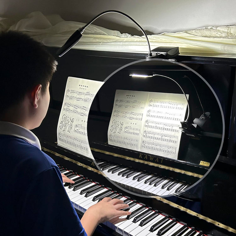 Music Stand Light, Clip on LED Book Lights, USB and AA Battery Operated, Reading Lamp in Bed, 3 Brightness Levels, Ideal for Musician, Piano Player, Kids, Travel, Black