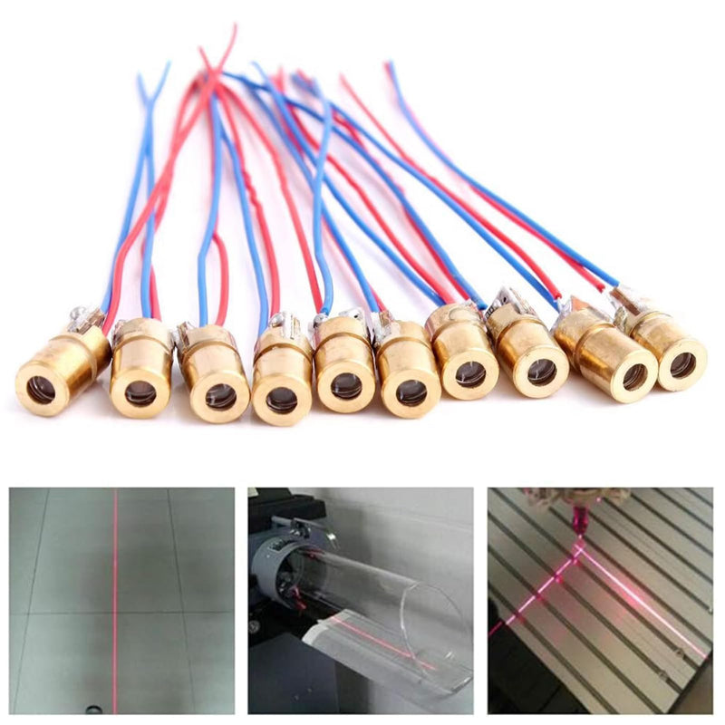 Laser Head Diode, Red Laser Modulem, Laser Dot Diodes, 10 Pieces Red Laser Diode 3 V, Connections Head Outer Diameter 3 V 650 nm 5 mW 6 mm, for Level Meter Floor Instrument