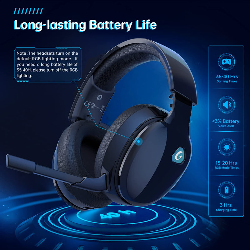 [AUSTRALIA] - Gtheos 2.4GHz Wireless Gaming Headset for PC, PS4, PS5, Mac, Nintendo Switch, Bluetooth 5.2 Gaming Headphones with Noise Canceling Microphone, Stereo Sound, ONLY 3.5mm Wired Mode for Xbox Series-Black Black 