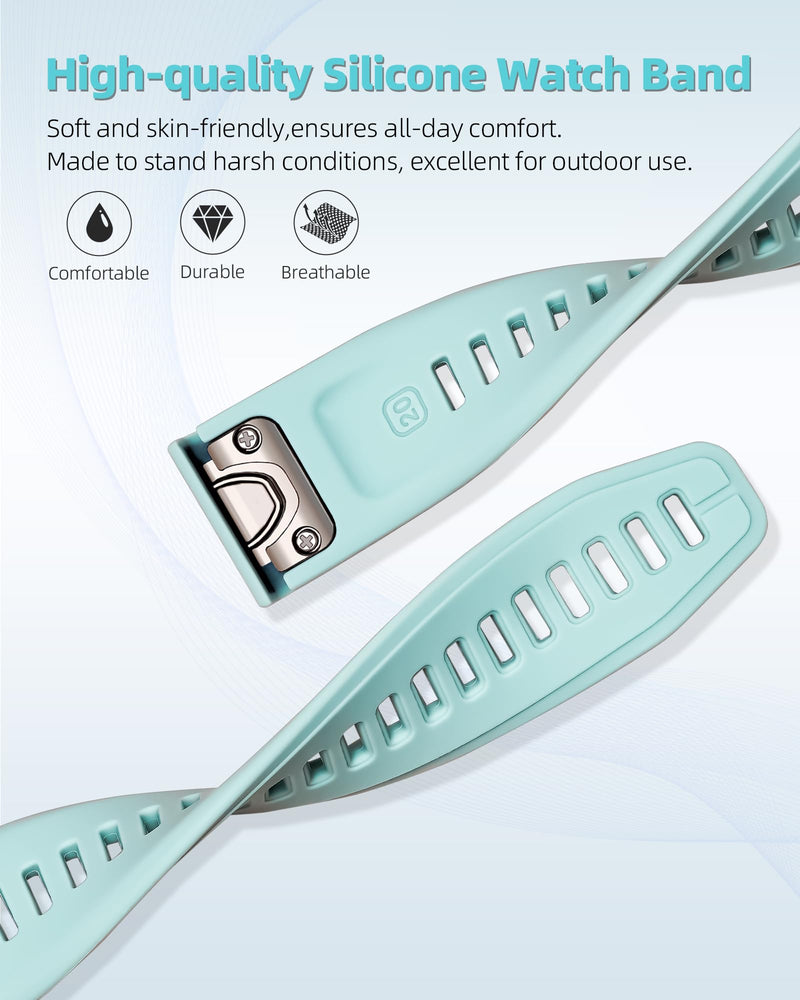 20mm Watch Band Replacement for Garmin fenix 5S/5S Plus/6S/7S/Instinct 2S/D2，Quick Fit silicone with rosegold buckle, ARMYGREEN and SEAFOAM Bundle