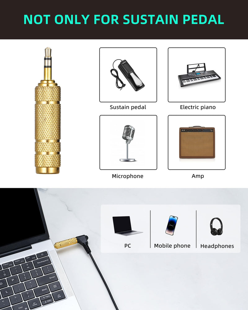 LEKATO Universal Sustain Pedal for Keyboard with Polarity Switch, 1/4'' 6.35mm TS Plug with 1/8" 3.5mm TRS Adapter, Fit for Digital Piano Electric Keyboards Midi Synthesizer 6.35MM Plug & 3.5MM Adpater