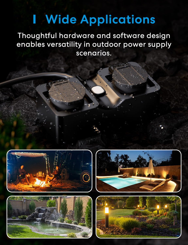 Meross Matte WiFi Socket Outdoor with Current Measurement, Smart Socket Electricity Meter for Balcony Power Station Outdoor Socket Waterproof IP44, Works with HomeKit, Alexa and Google, 16 A, 1.5 m Matte outdoor socket
