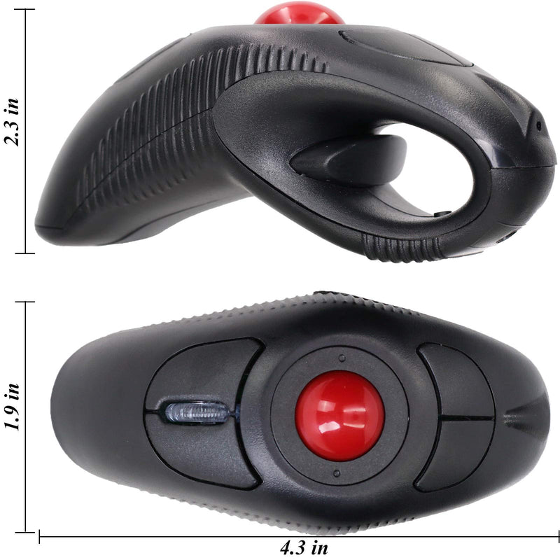 EIGIIS 2.4G Ergonomic Trackball Finger Handheld USB Wireless Mouse for PC Laptop Mac Left and Right Handed User (Black Wireless Red TrackBall) Black Wireless Red TrackBall