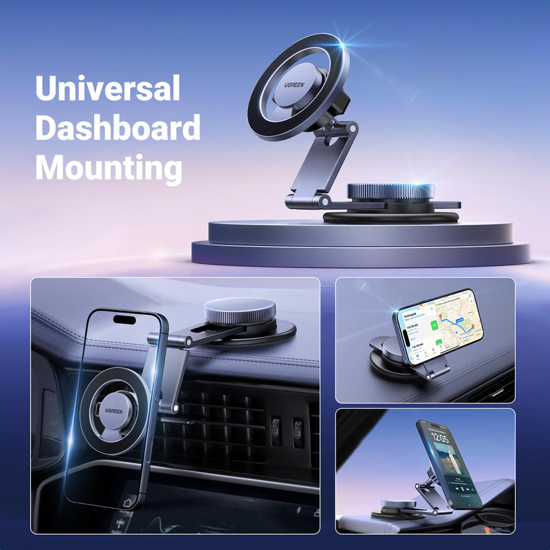 UGREEN for Magsafe Car Mount 360° Rotation Magnetic Phone Holder Dashboard Car Cellphone Holder Compatible with iPhone 17 16 15 14 13 12 Series and MagSafe Case