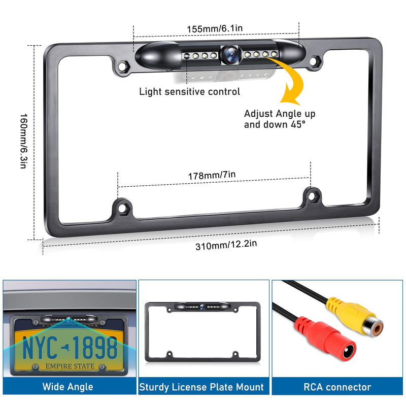 GLK Backup Camera, AHD 1080P License Plate Camera, Night Vision Rear View Reverse Camera with 7 LEDs, Wide Angle IP69K Waterproof Rear Camera for 12-24V Car Vehicle SUV RV