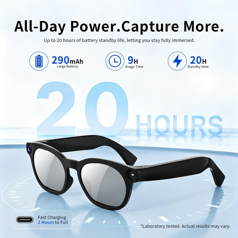 AI Smart Glasses with 8MP Camera – 4K Video Recording Anti-Shake | Open Ear Bluetooth Glasses for Men Women, AI Voice Control Translation, Outdoor Sports Cycling Travel