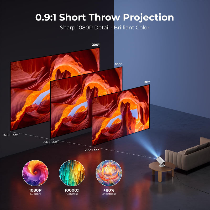 [AUSTRALIA] - [Built-in Apps] CLOKOWE Mini Projector with WiFi and Bluetooth, 2026 Upgraded 1080P Smart Portable Projector with 180° Rotation, Auto Keystone, Compatible with iPhone/Android/Laptop/TV Stick/HDMI/USB white 