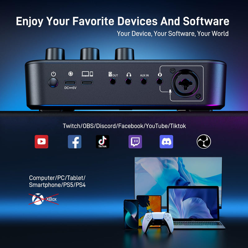 MAONO Gaming Audio Mixer, Audio Interface with Pro-preamp, RGB, Bluetooth, 48V Phantom Power for Live Streaming, Podcasting, Content Create, Gaming MaonoCaster G1 NEO (BLACK) Black