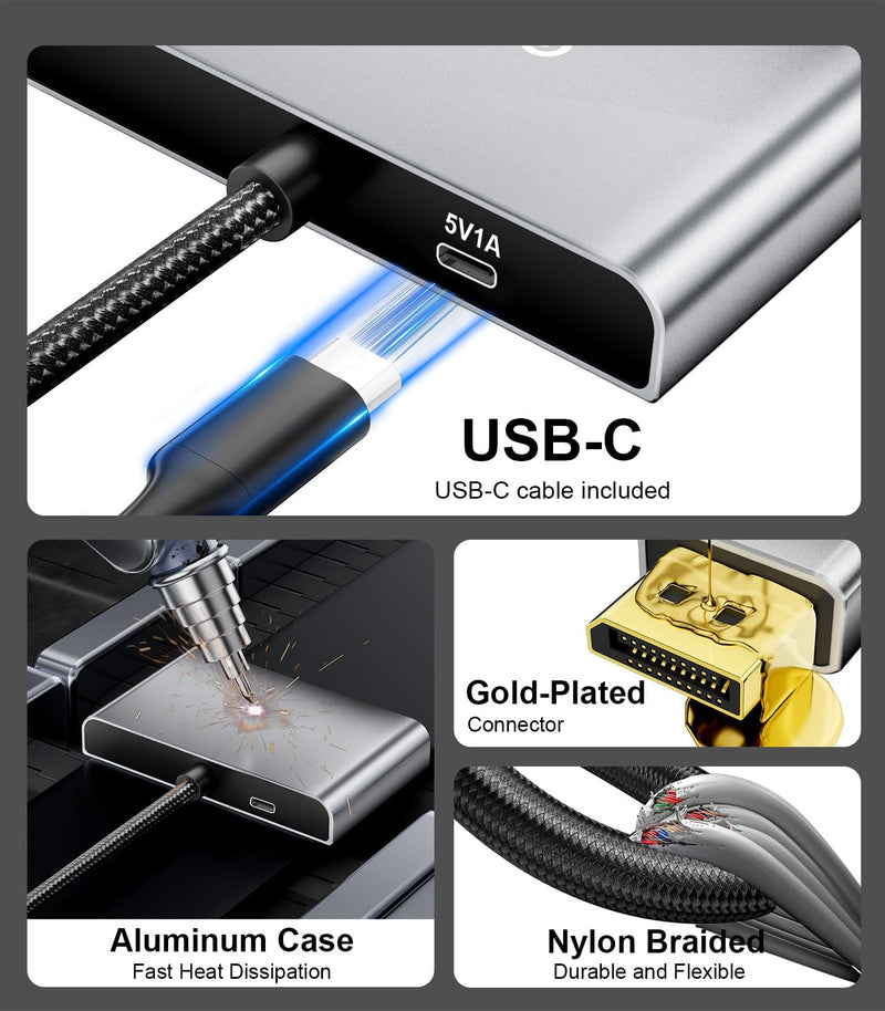 Reborn DisplayPort to HDMI Splitter for Multi Monitor Adapter |4K@60Hz, HDMI Splitter Extended Display 1 in 3 Out MST Hub for Extended or Cloned Display Mode, for PC,NVIDIA/AMD Graphic Card