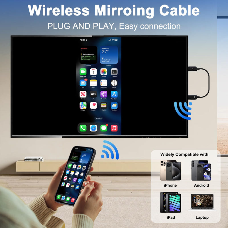[AUSTRALIA] - Wireless HDMI Mirroing Adapter/Cable/dongle,Streaming Stick,Wireless Display Adapter Extender Streaming Video/Audio to TV/Projector/Monitor,Suitable for iPhone/iPad/MacBook/Smartphone/Notebook Black 