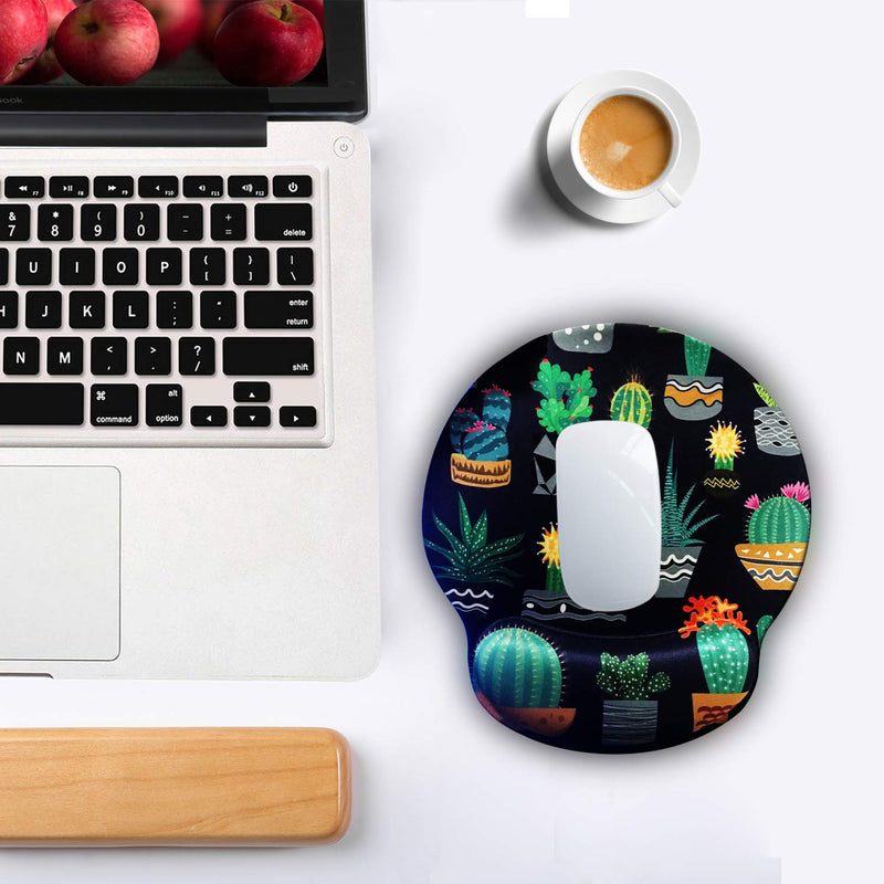 Ergonomic Mouse Pad with Wrist Support,Dooke Cute Wrist Pad with Non-Slip Rubber Base for Computer, Laptop, Home Office Gaming, Working, Easy Typing & Pain Relief Cactus Green/Black Cactus