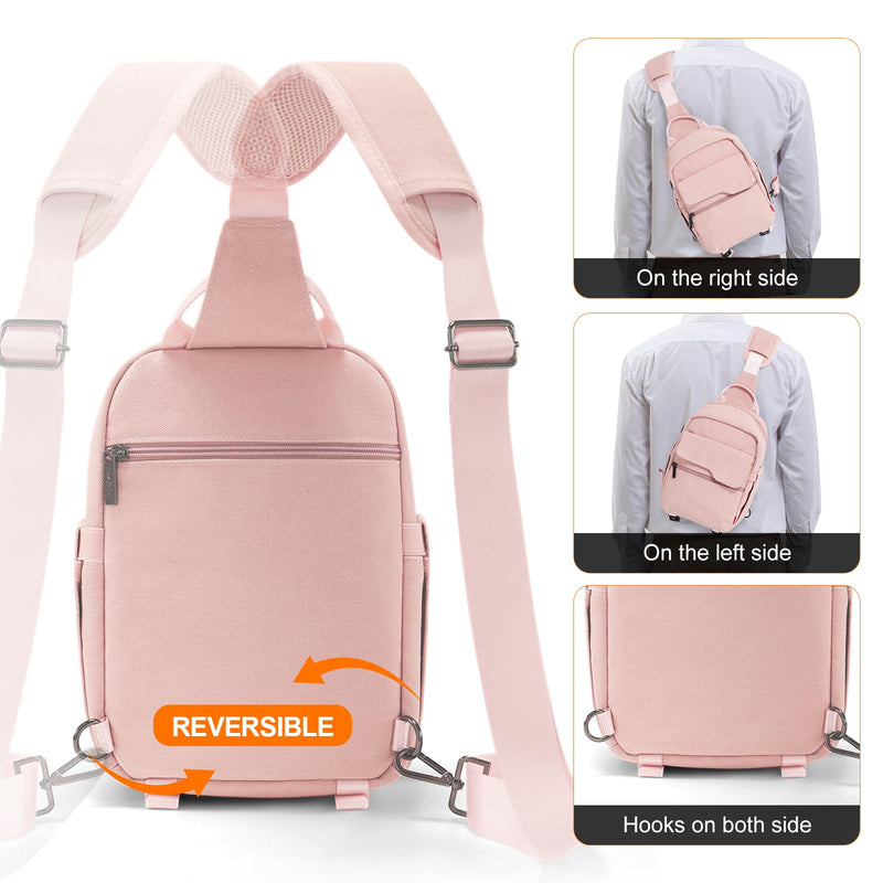 Cwatcun Large Canvas Sling Bag, Crossbody Chest Bag with Tripod Holder | Fits 1body +2lenses +9.7" iPad +6.7"phone.Waterresistant canvas with rain cover, tripod holder, adj strap 29.5-51.2". Pink