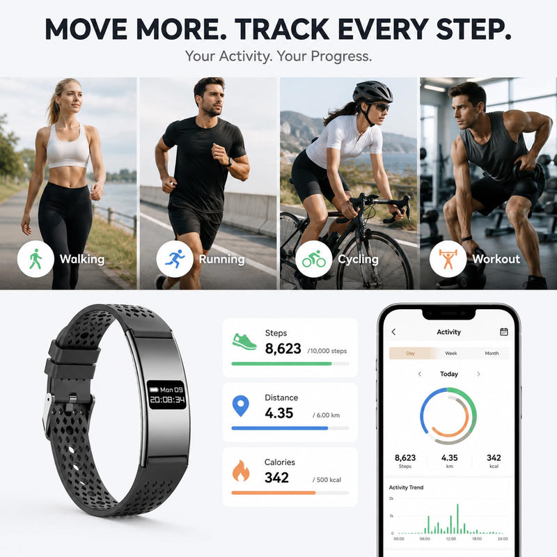Yihou Ultra Slim Fitness Tracker Watch for Women Men 24/7 Heart Rate Sleep Monitor Activity Tracker with Steps Calories Waterproof Smart Bracelet Small Screen Minimalist Design iOS Android Compatible Black