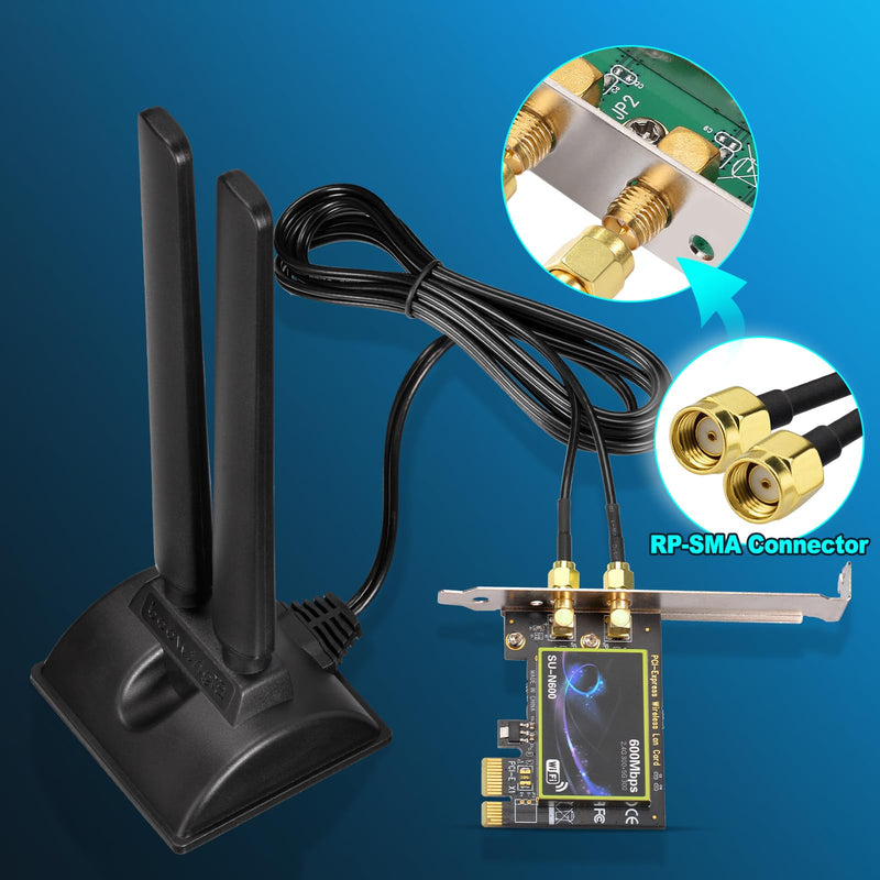Eightwood WiFi 6E Antenna, Tri-Band 2.4GHz 5GHz 6GHz, RP-SMA Connector | Magnetic Base WiFi Antenna for Desktop PC Computer PCI-E 6E Bluetooth Card, Gaming Motherboard, Wireless Router