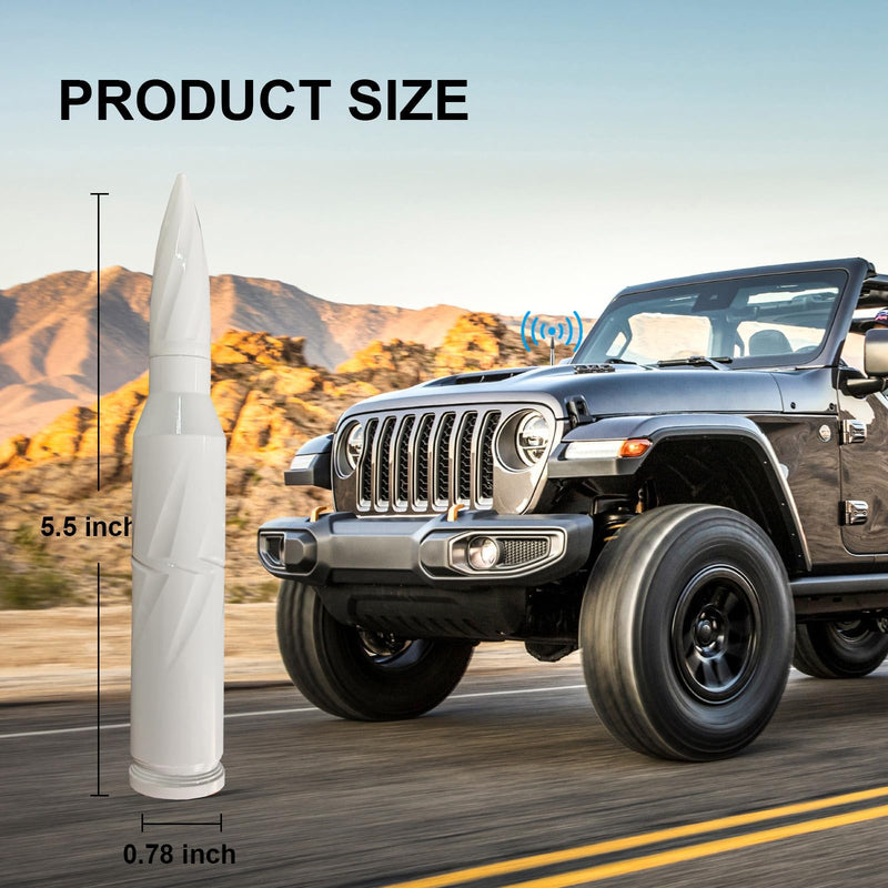 White Car Truck Bullet Antenna 50 Cal Bullet Antenna Truck Accessories Universal Replacement for GMC Sierra 1500 Chevy Dodge Ram Silverado 1500 2500 3500 Ford F150 F250 F350 Spiral (White, 5.5inch) White