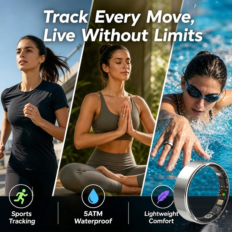 6mm Slim Smart Ring for Women HR/O2/Sleep Size11 Silver | Ultra-slim 6mm design. Tracks HR, blood oxygen & sleep. 5ATM waterproof for swimming. Gesture control 11
