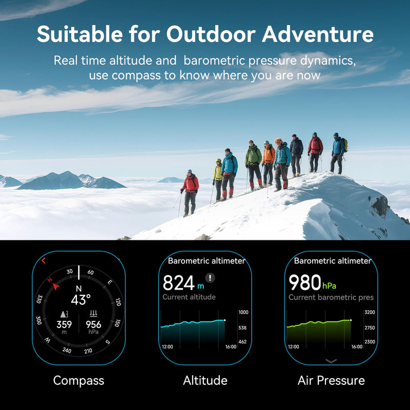 Smart Watch for Men GPS, 2.06"HD AMOLED Military Multisport Fitness Tracker with Bluetooth Call/Compass/Barometer/Altitude 5ATM Water-Resistance Heart Rate/Sleep Monitor, Outdoor for Android iOS Black