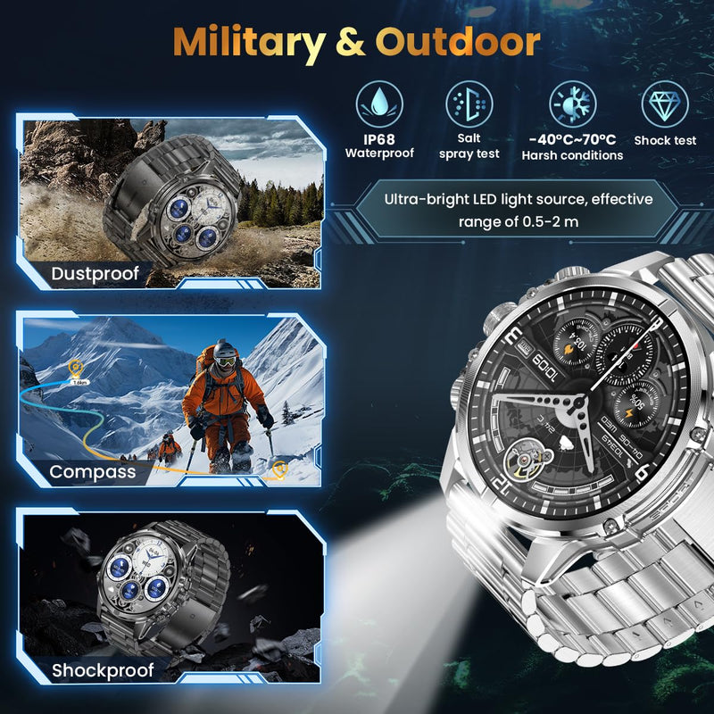 Rogbid Smart Watch, 1.75-Inch AMOLED Display, IP67 Waterproof SmartWatch for Men with Flashlight, Answer/Make Call Fitness Trackers, 120+ Sports Modes, 15 Days Battery Life, Silver