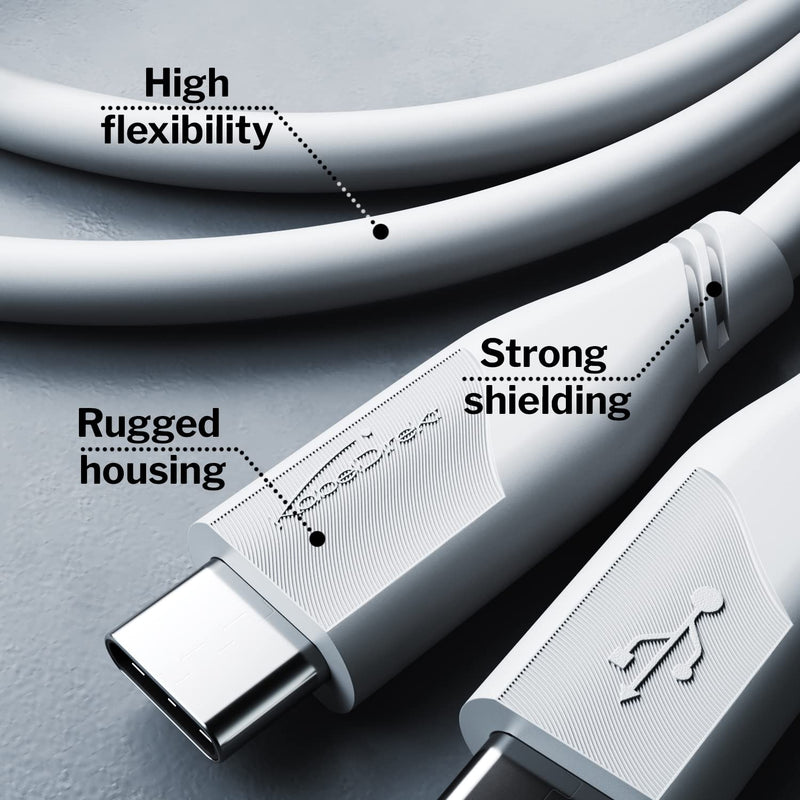 KabelDirekt – Flexible Fast Charging USB C Cable, USB 2.0 – 3ft (100W of Charging Power for Smartphones/laptops with Power Delivery 3, Ultra Flexible & Robust, Works as a Charging/Data Cable, White) 3 ft