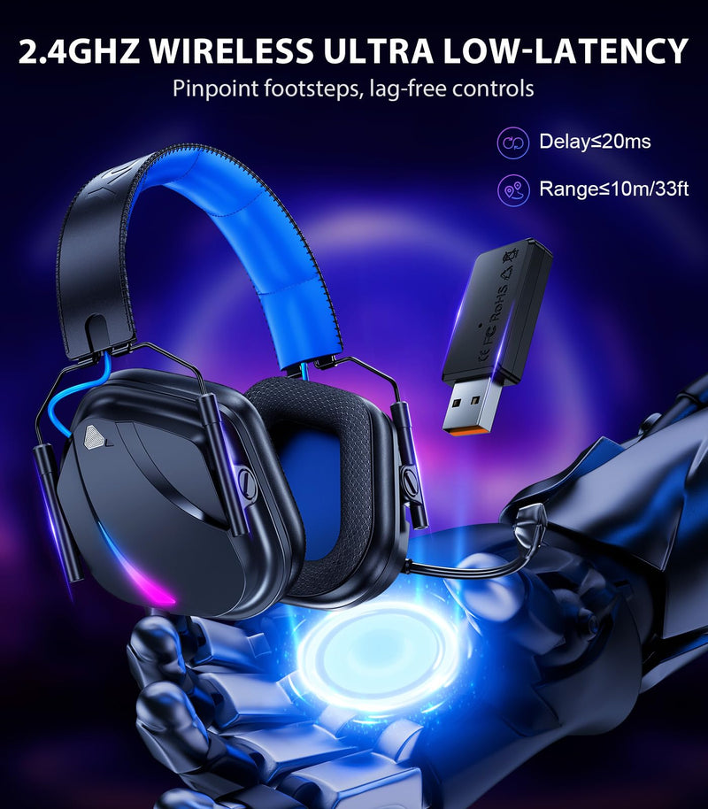 Vakedy Wireless Gaming Headset for PS5, PS4, PC, 2.4GHz Low-Latency & Bluetooth 5.4 Gaming Headphone with Noise Canceling Mic, 50mm Drivers, 50H Battery Wireless Headset for Switch, Mobile, Mac