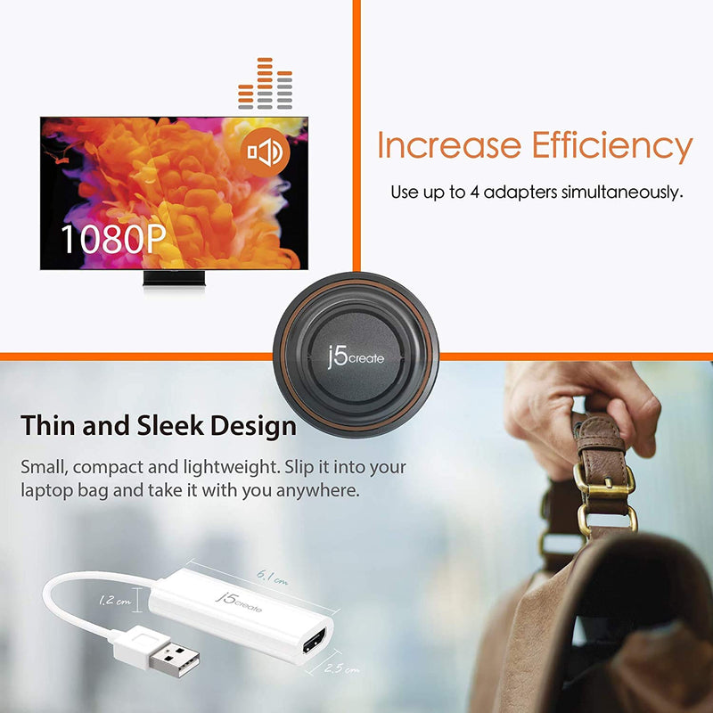 j5create USB Type A to HDMI Display Adapter + USB C to USB Type-A Adapter (JUA195 + JUCX15X2)
