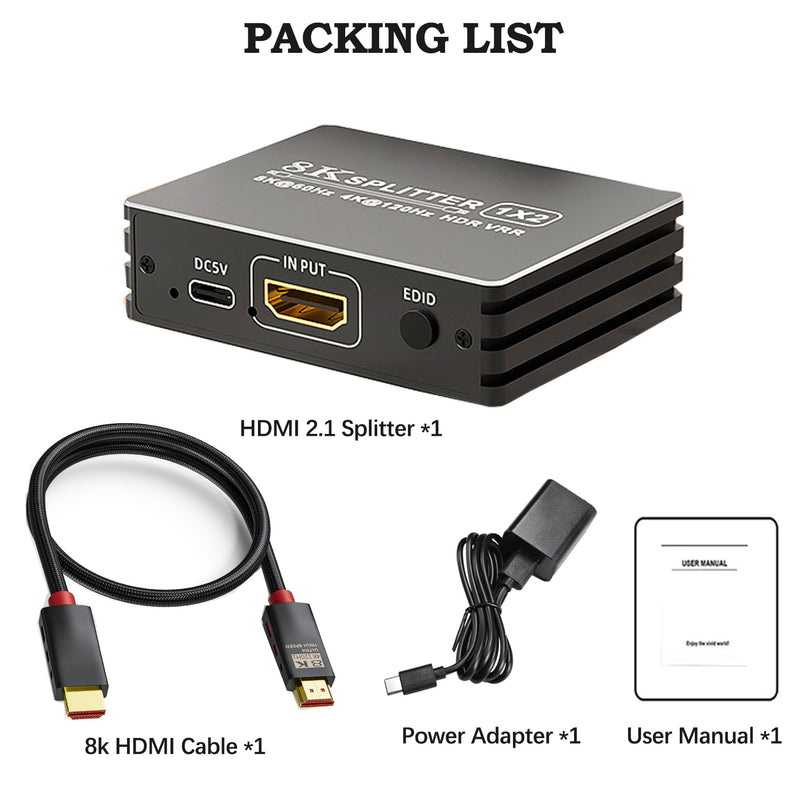 [AUSTRALIA] - HDMI 2.1 Splitter 1 in 2 Out 4K 120Hz with 8K HDMI Cable and Power Adapter, BolAAzuL 8K 60Hz 1x2 HDMI Y Splitter with Audio Out for Dual Monitors Duplicate, Support HDCP 2.3 HDR for PS5/Xbox/PC/TV Splitter + HDMI Cablex1 