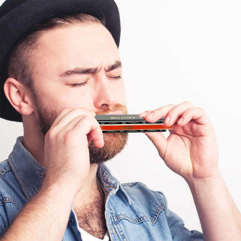[AUSTRALIA] - East top 24 Holes Tremolo Harmonica Key of C, Tremolo Mouth Organ Harmonica for Adults, Professionals and Students (T2406K-C) black 