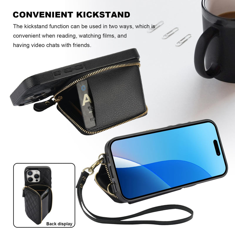 Bocasal A Stylish Crossbody Wallet Case for iPhone 16 Pro + A Mini Round Pouch Bag