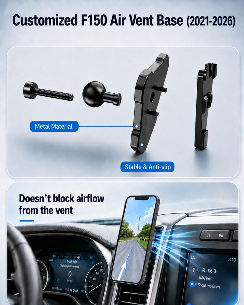 Magnetic Air Vent Phone Holder Compatible with Ford F150 2021-2026 | Super Duty F250 F350 F450 2021-2025, Metal Truck Phone Mount for MagSafe iPhone,Vent Cell Phone Holder Bracket
