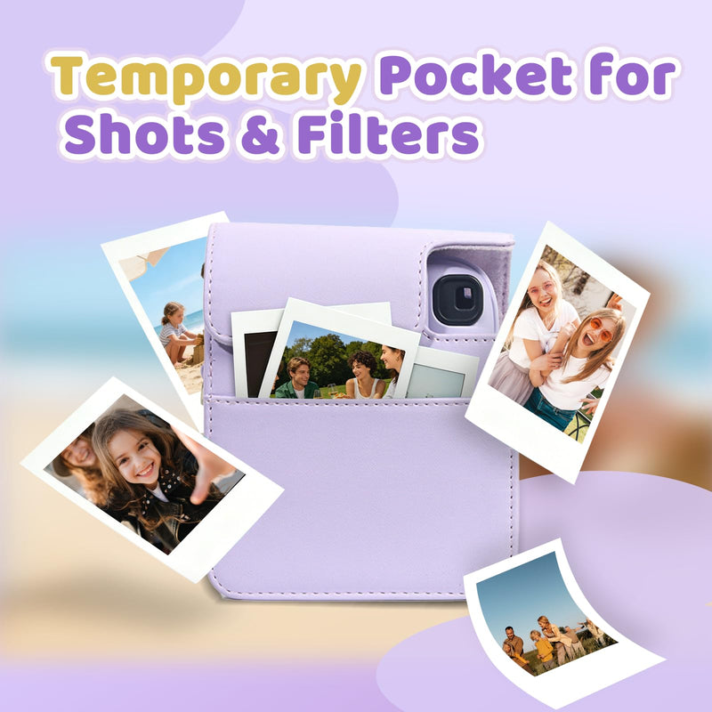 Instant Mini 13 Case for Fujifilm Instax Mini 13 12 Camera, PU Leather Protective Camera Bag with Pocket & Adjustable Shoulder Strap (Dreamy Purple) - Case Only Dreamy Purple