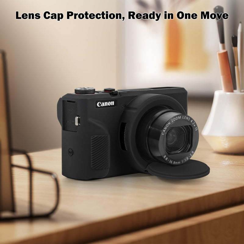 Case for Canon PowerShot G7 X Mark III Digital Camera, Soft Anti-Scratch Protective Cover with Removable Lens Cap, Compatible with DSLR, Includes 2 Screen Protectors and 1 Wrist Strap (Black)