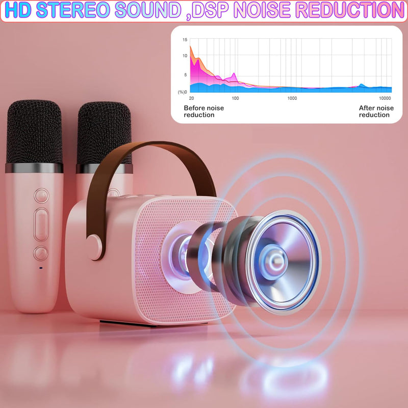[AUSTRALIA] - Mini Karaoke Machine for Kids Age 4-12, Bluetooth Speaker with 2 Wireless Microphone & LED Lights, Christmas Birthday Gifts for Girls Boys Kids Adults K1-2MIC-PINK 
