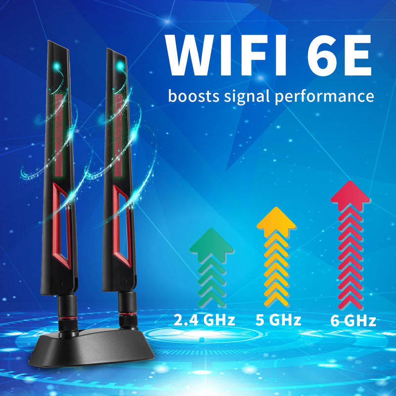 WiFi 6 6E Tri-Band 2.4GHz/5GHz/6E Magnetic Base Antenna for PC Desktop Computer Motherboard WiFi Router, Eifagur