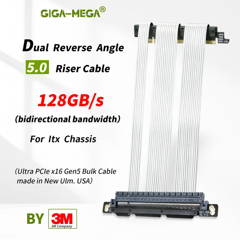 PCIe 5.0 X16 Riser Cable Dual Reverse and Straight GPU Extension Cable GEN5 for ITX A4 Case RTX5090 (15cm) Dual reverse 15cm