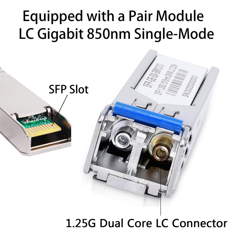 2 Pack 1.25G/s Bidi Gigabit Single-Mode Fiber to Ethernet Media Converter with 2PCS Bidi SFP LC Dual Transceiver Module Included, 10/100/1000Base-Tx to 1000Base-LX SMF RJ45 to SFP Slot up to 550M Include SingleMode LC Dual Core Port