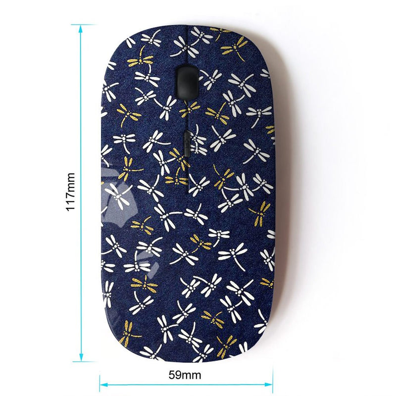 KawaiiMouse [ Optical 2.4G Wireless Mouse ] Dragonfly Navy Blue Pattern Gold Spring
