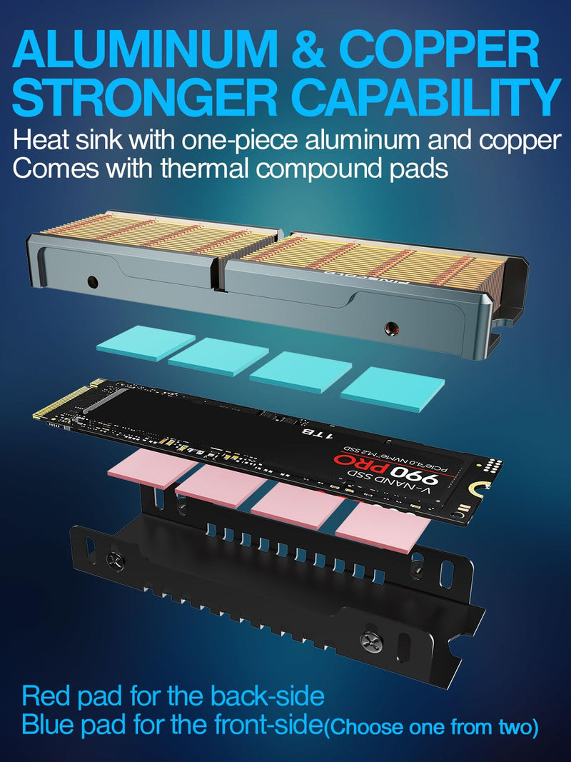 [AUSTRALIA] - JEYI Copper M.2 HeatSink, Passive Nvme SSD Heatsinks with Copper Fins - Finscold Q80 