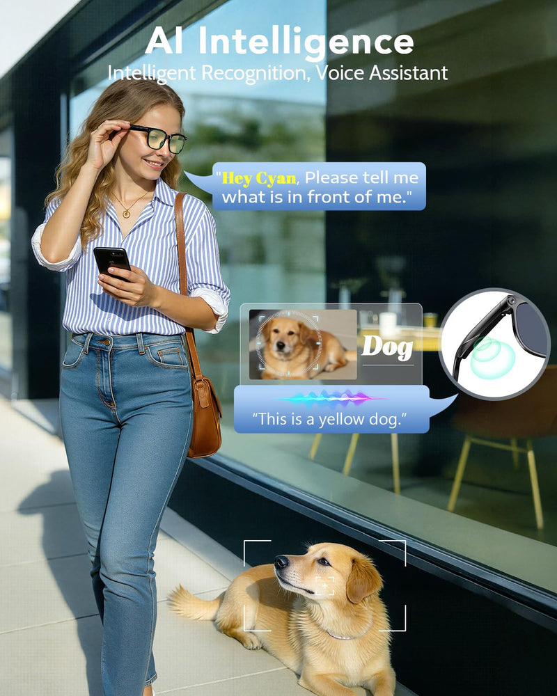 CJkao Smart Glasses with Camera, Bluetooth Music & Call, 800W HD Camera Glasses, 1080P Video Recording, Built-in ChatGPT Voice Assistant Control for Men Women (Grey)