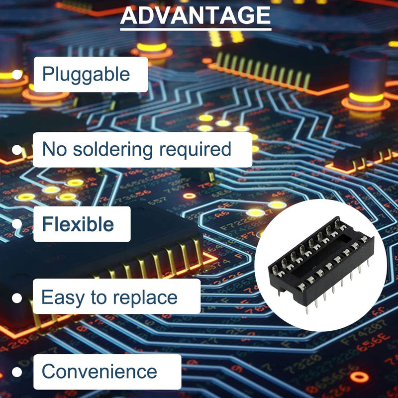 DAOKAI Dip IC Sockets, Pack of 50 16-Pin IC Socket Soldering Set, Dual Row Solder Adapter Set, 2.54 mm Pitch, Flat Pin Chip Connector Adapter 16 Pin IC Chip Socket Adapter