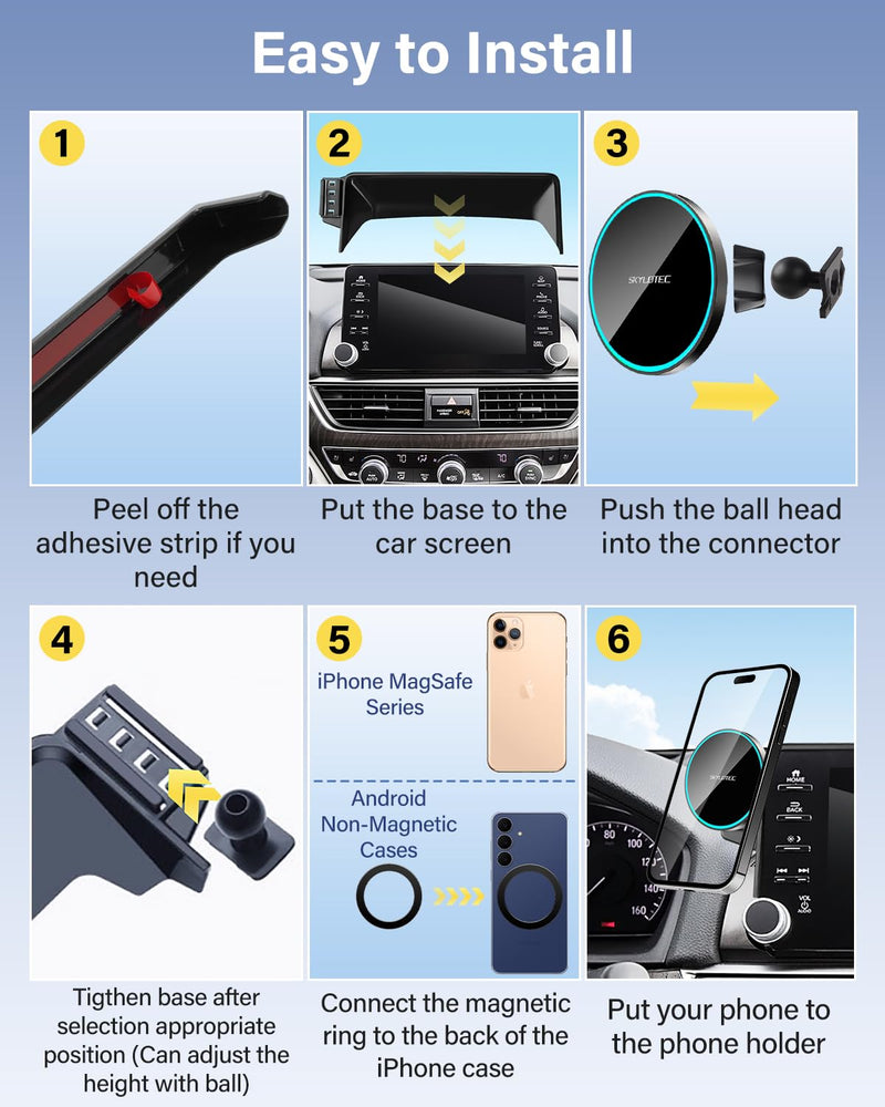 SKYLOTEC Magnetic Charger Phone Mount for BMW 4 Series 2021-2023 | 15W Magsafe Charger for 3 Series 2019-2022/2 Series 2022-2024, 10.25-inch Screen Cradles Magnets for iPhone Samsung