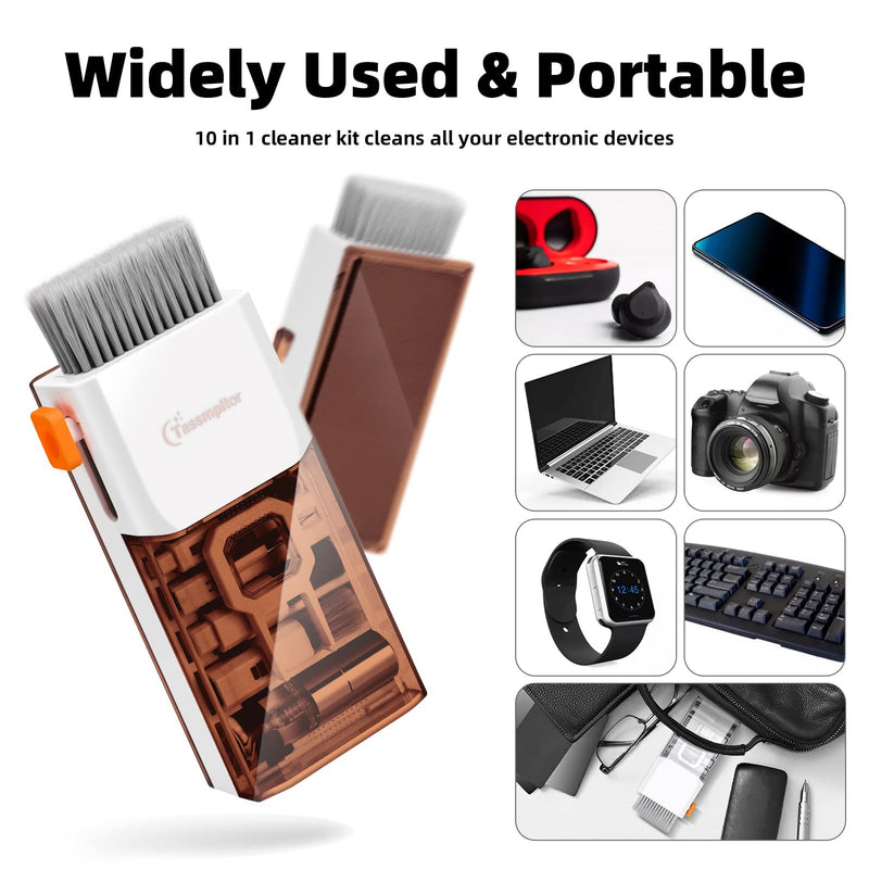 Electronics Cleaning Kit for Laptop - Screen Keyboard of Phones, 10 in 1 Cleaner Tool, Keyboard Dust Cleaning Brush with Putty for PC TV Phone Computer with Patent Coffee Brown