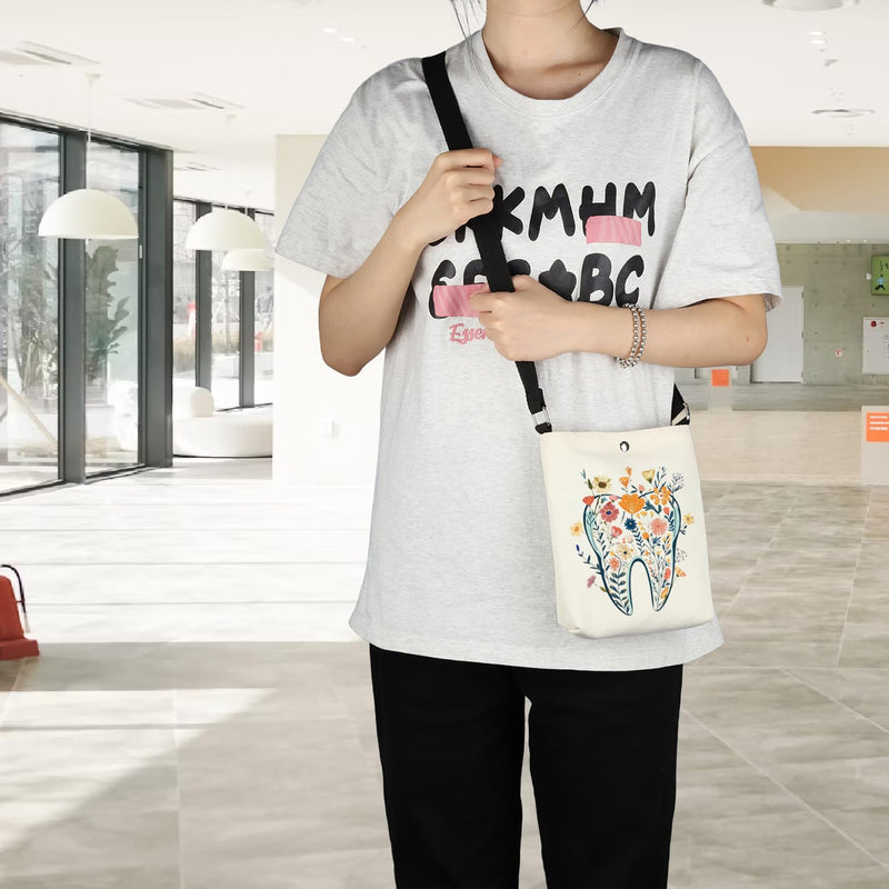 POFULL Teeth Corssbody Bag Dental Hygiene Gift Dental Gift DA Appreciation Gift Dental Assistant Messenger Bag Teeth Flower